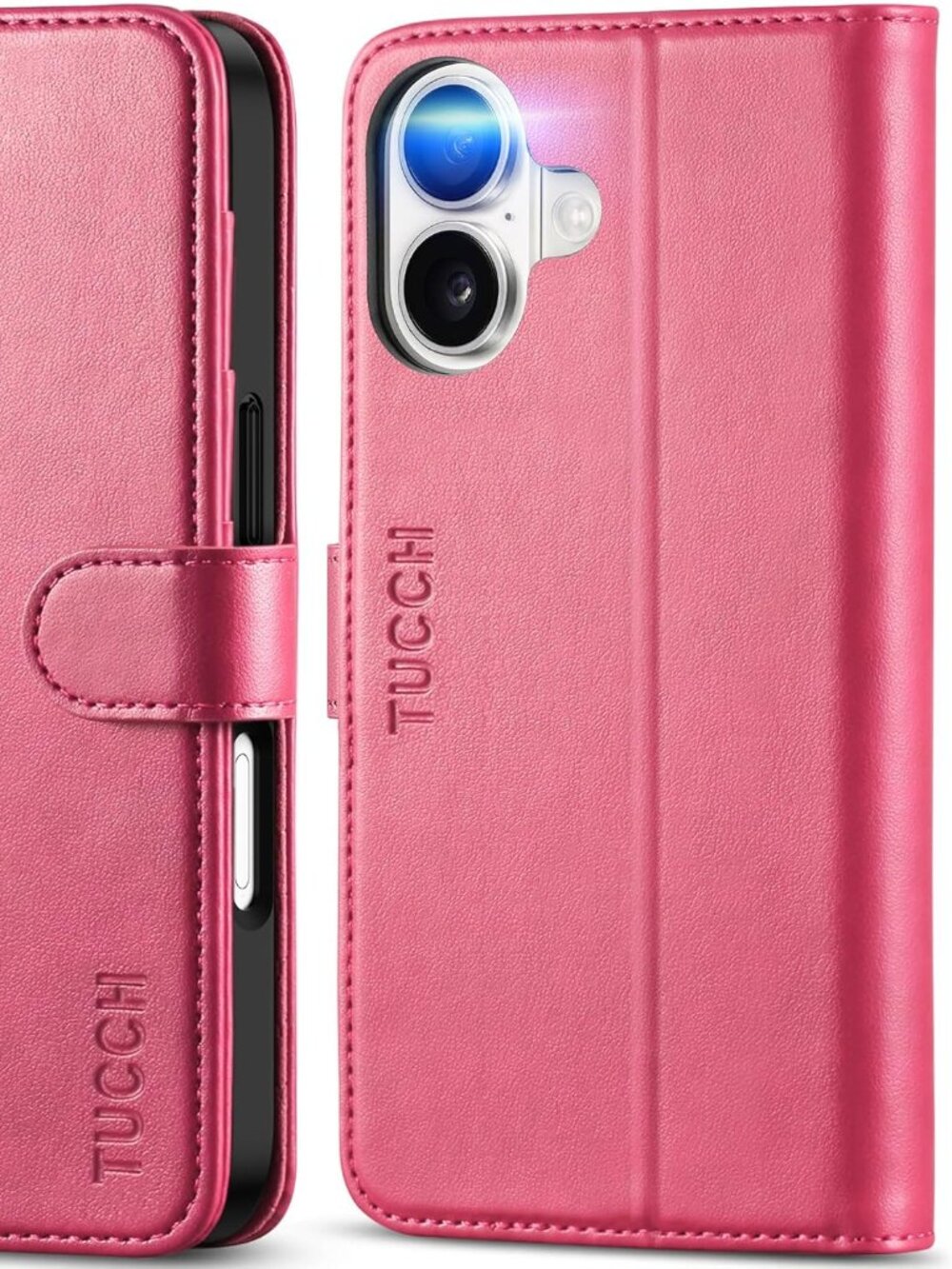 iPhone 17 Wallet Case RFID Blocking 4 Card Slots Stand Flip Cover Hot Pink